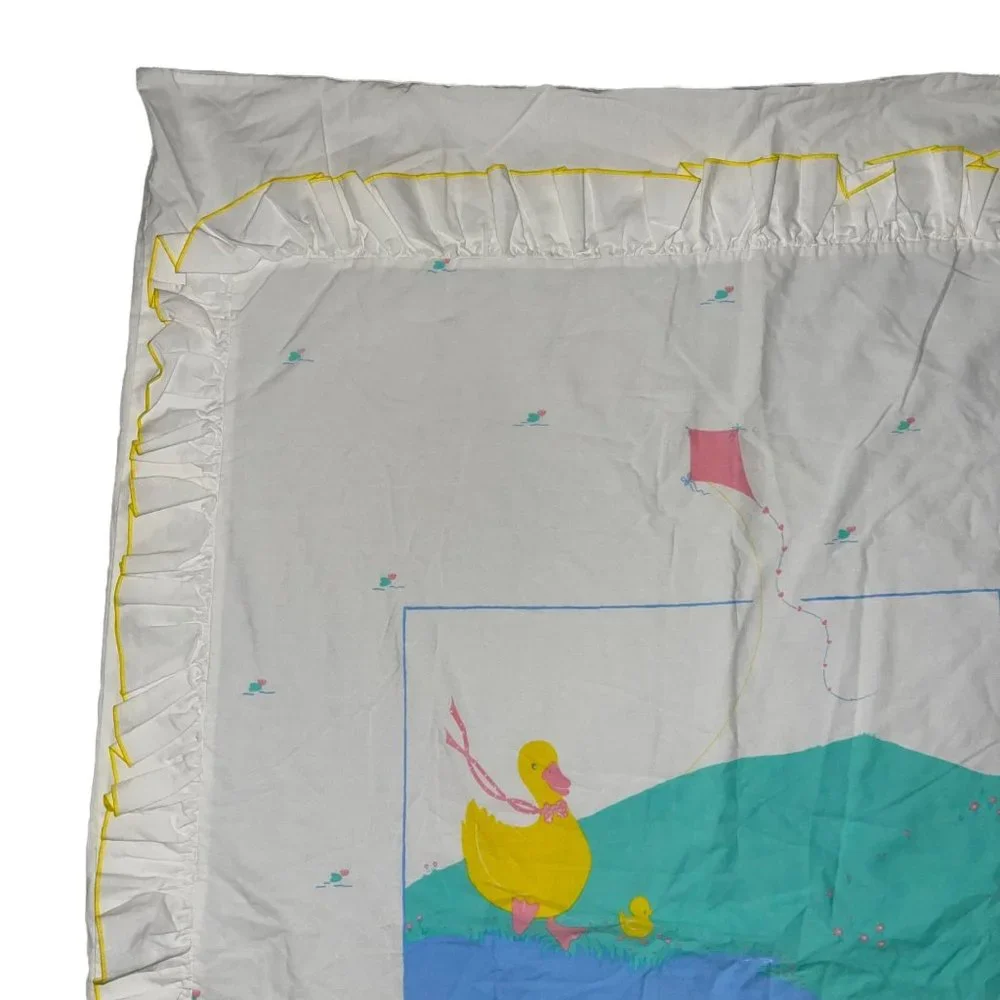 Rare Vintage Bunny Bee Crib Duvet Quilt Cover White Ducks Swimming in a Pond